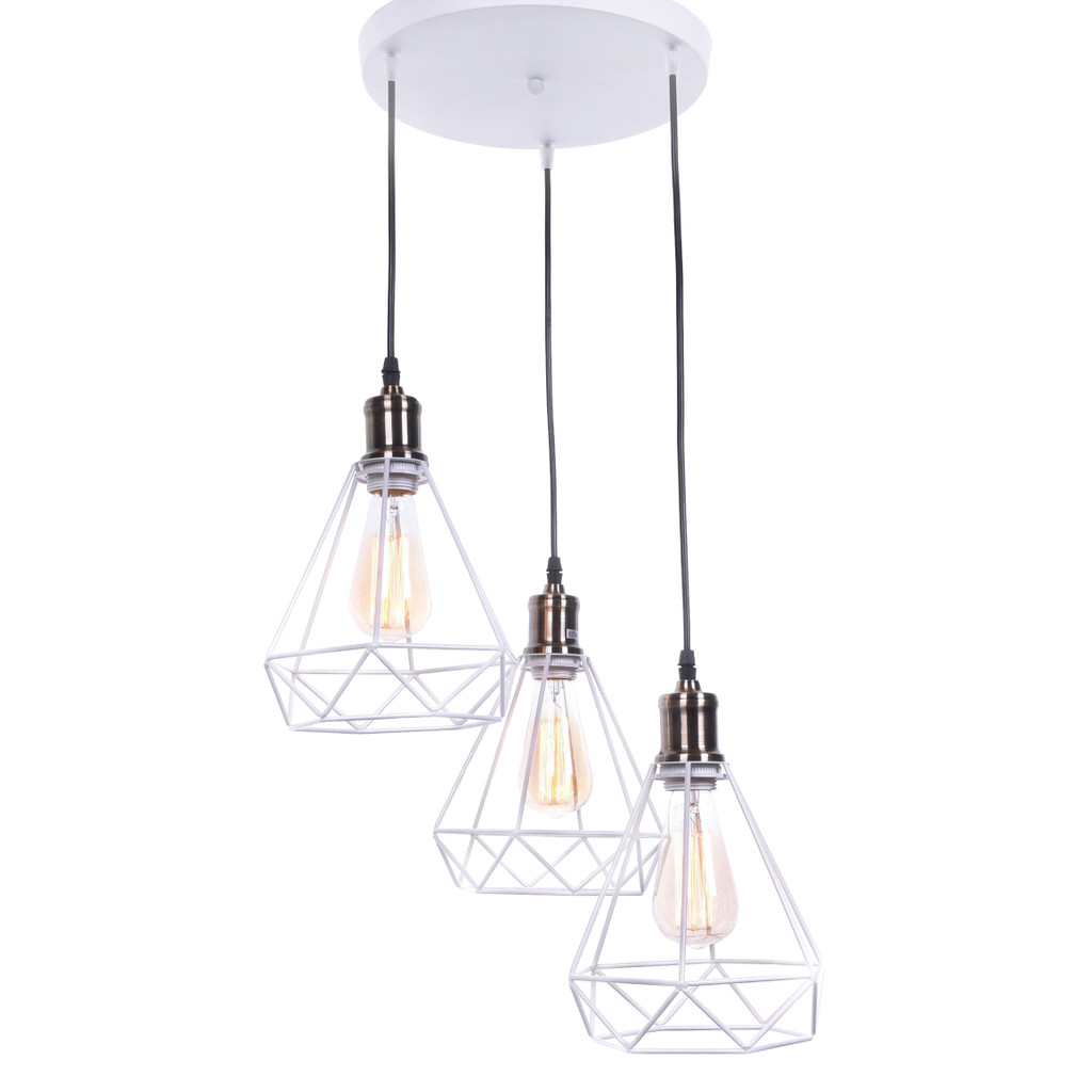 Bílý industriální lustr COBI W3 stropní lampa loftová trojitá drátová - Lumina Deco obrázek 3