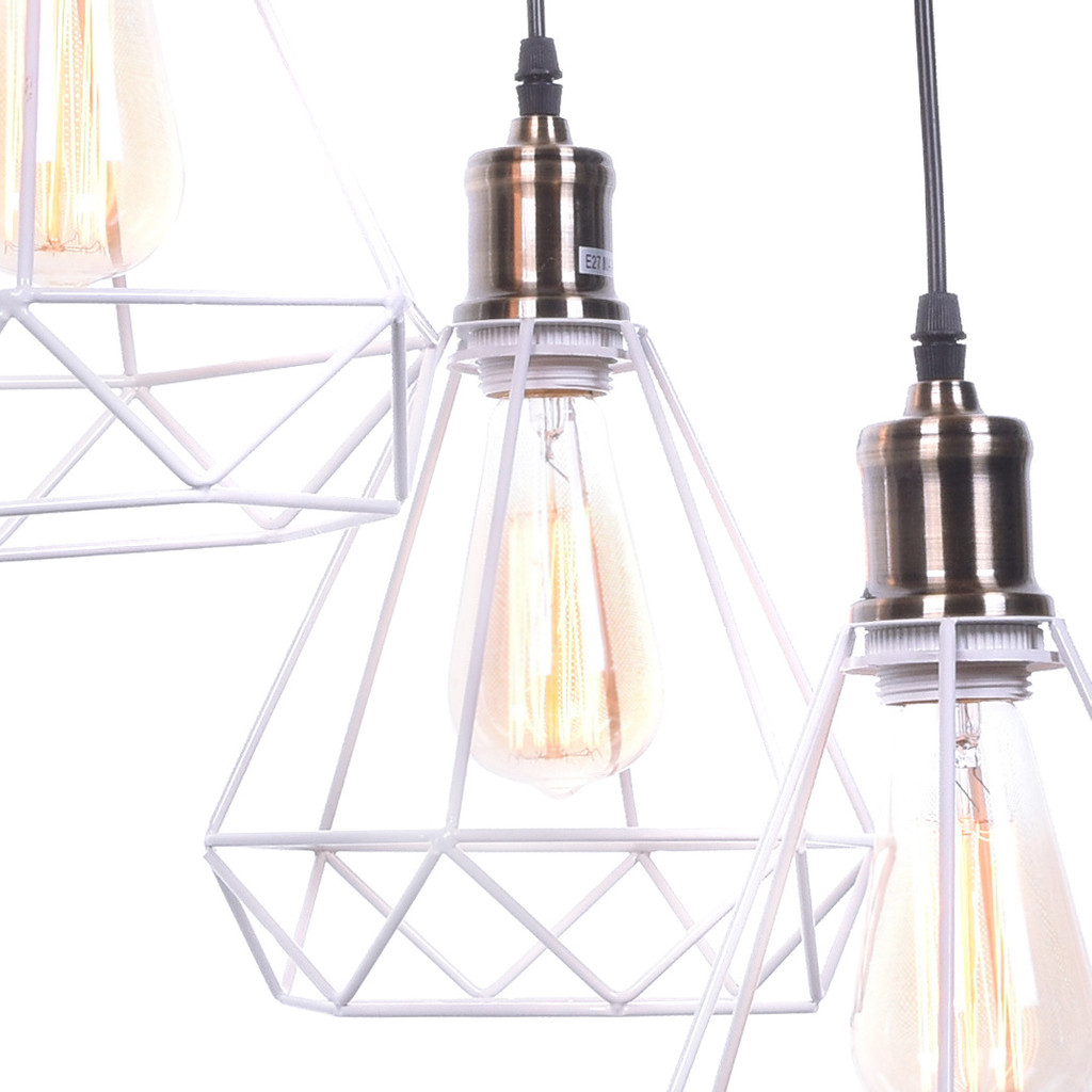 Bílý industriální lustr COBI W3 stropní lampa loftová trojitá drátová - Lumina Deco obrázek 4