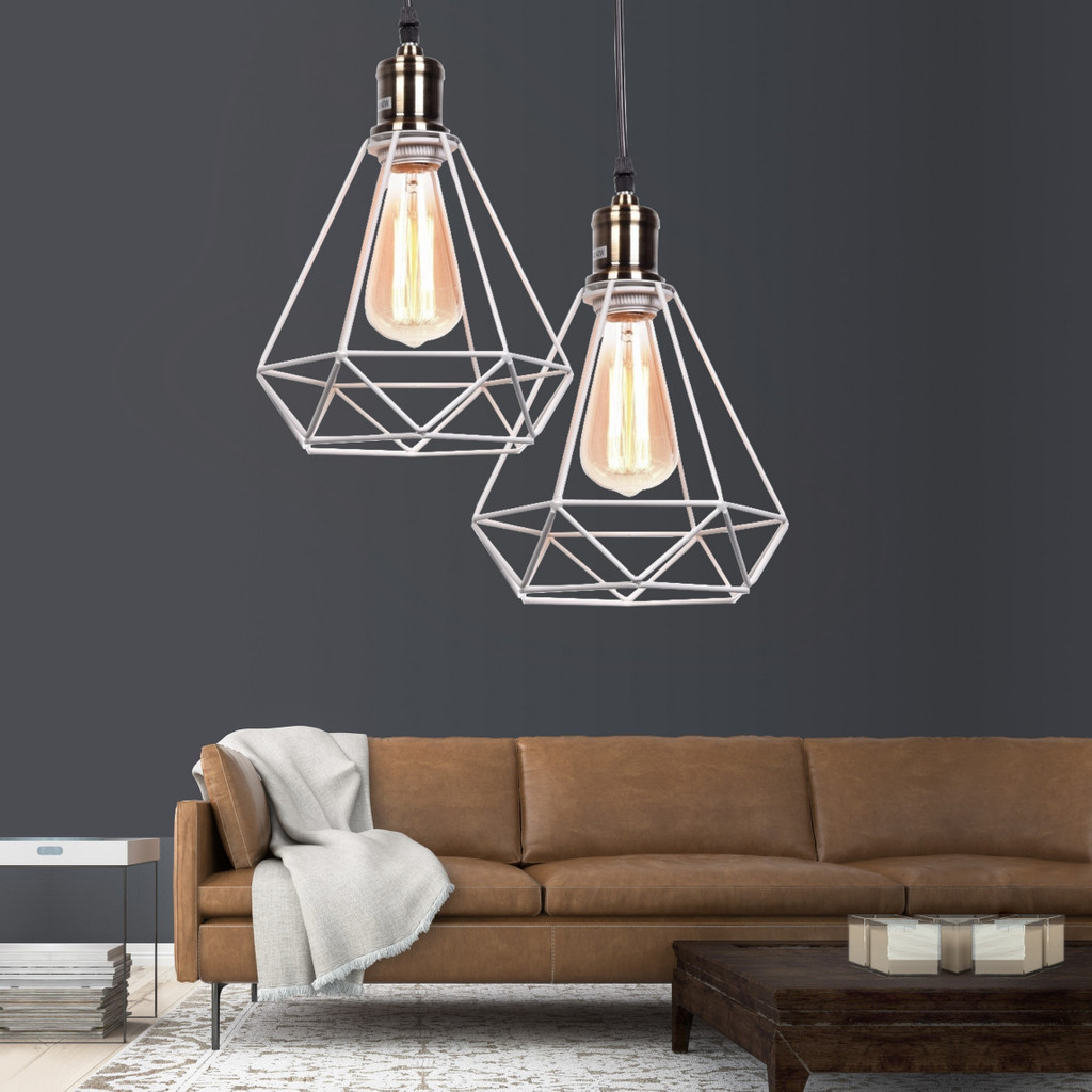 Závesná drôtená lampa, COBI, minimalistický biely diamant - Lumina Deco obrázok 2