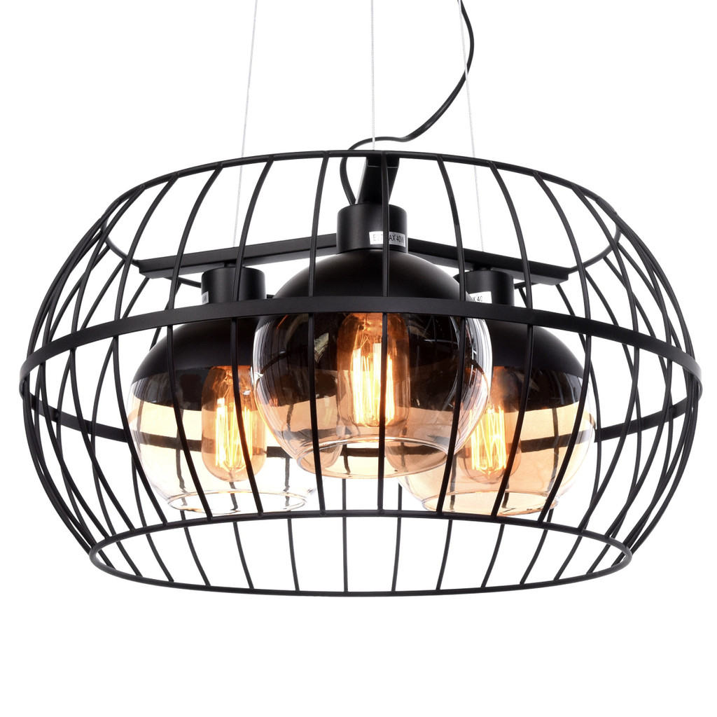 Trojitá závěsná lampa OPTIS černá síť, mříž, industriální loftový lustr - Lumina Deco obrázek 1