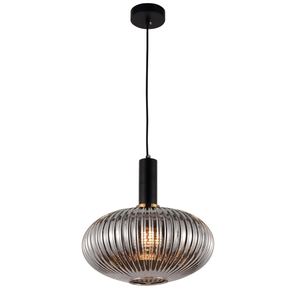 Černá závěsná lampa FLORI se stínítkem z kouřového skla v moderním loftovém stylu - Lumina Deco obrázek 3