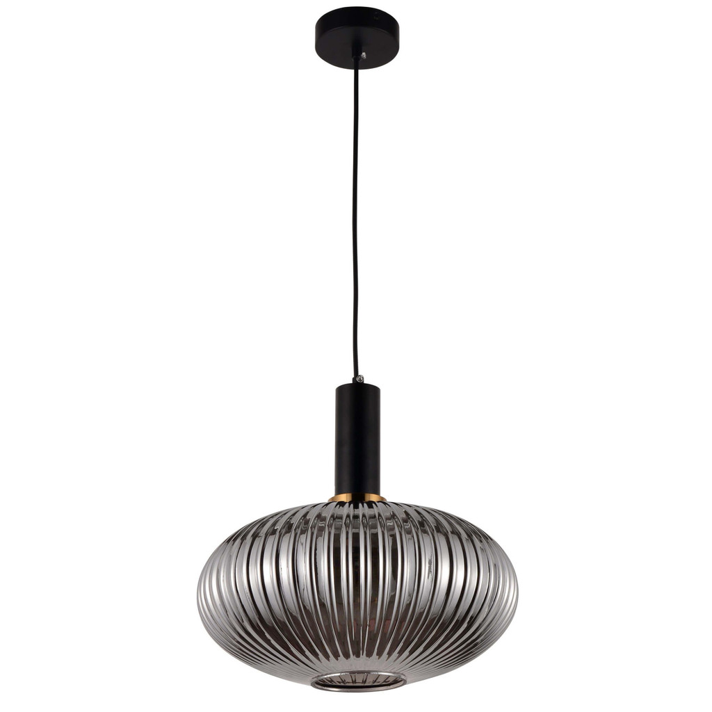 Černá závěsná lampa FLORI se stínítkem z kouřového skla v moderním loftovém stylu - Lumina Deco obrázek 4