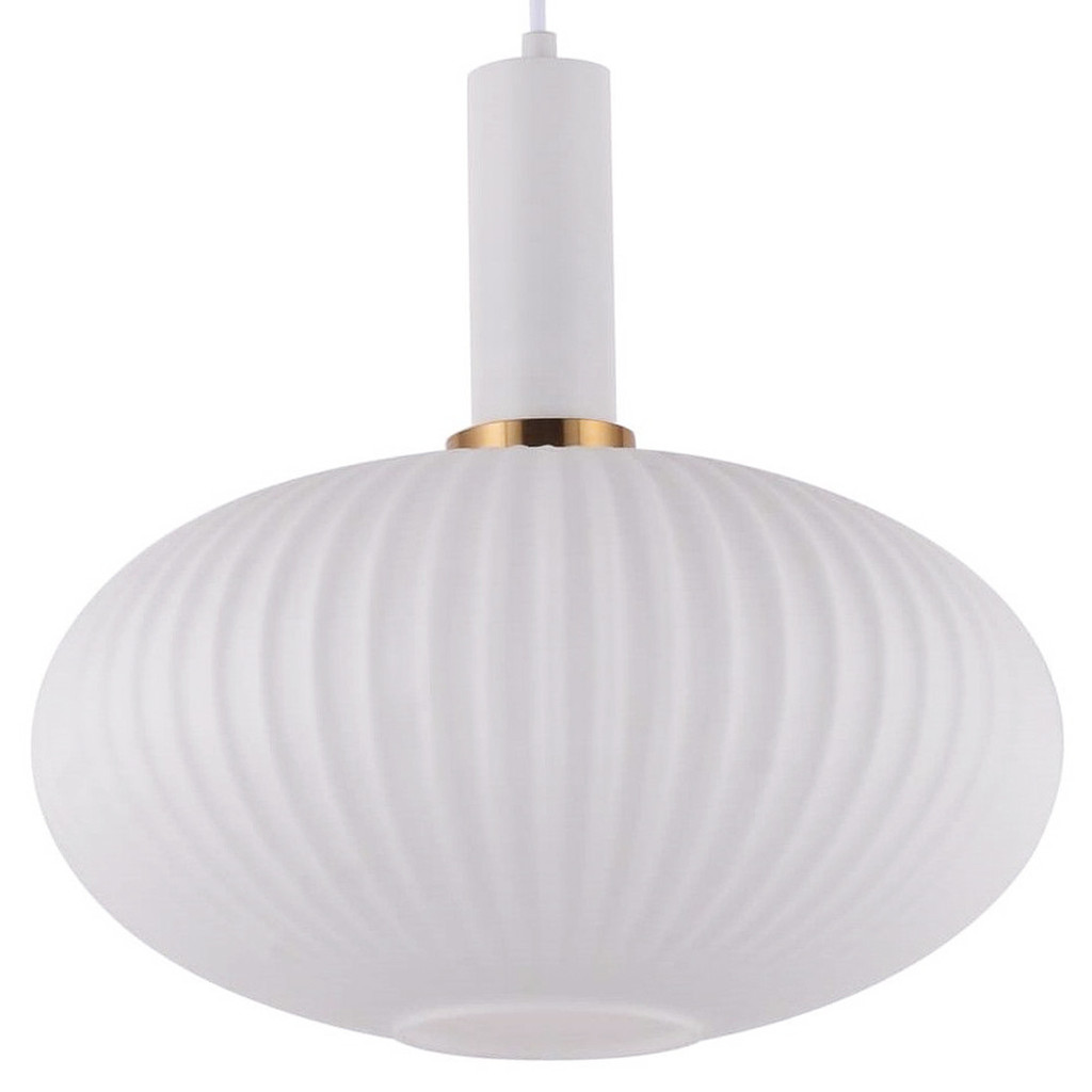 Industrialna biała lampa wisząca FLORI z nowoczesnym szklanym kloszem - Lumina Deco zdjęcie 1