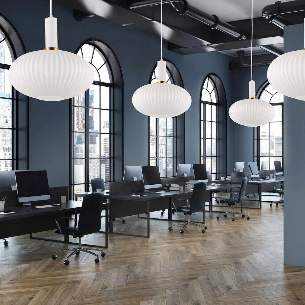 Industriálna biela závesná lampa FLORI s moderným skleneným tienidlom - Lumina Deco obrázok 2