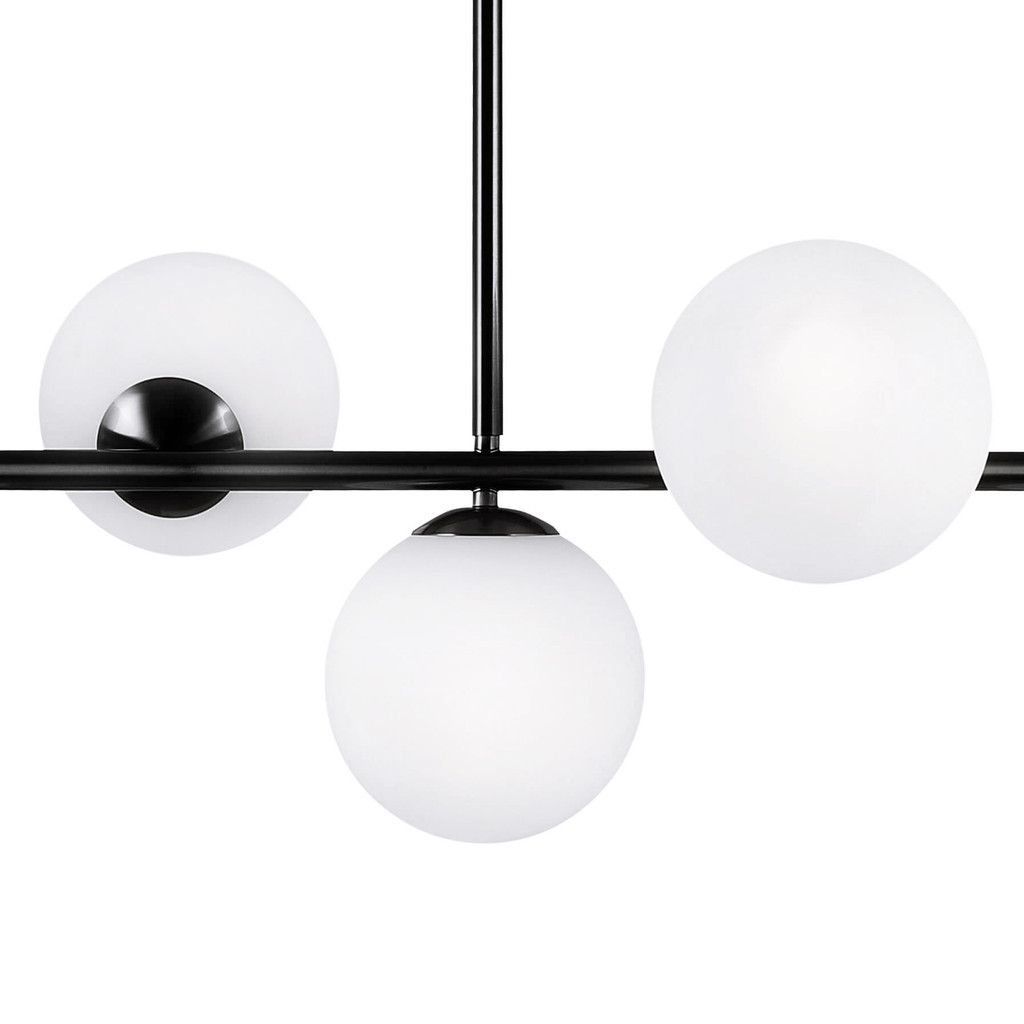 Štýlová čierna závesná lampa FREDICA W7, horizontálna, biele sklenené tienidlá - Lumina Deco obrázok 3