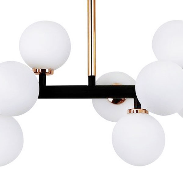 Exclusive black and gold PETRICA W16 pendant lamp, chandelier, white glass shades - Lumina Deco image 2