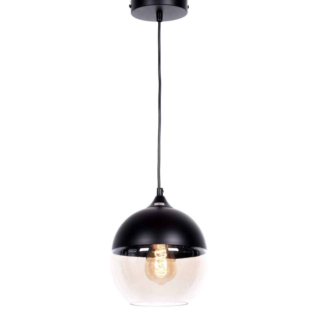 Skleněná závěsná lampa ALBION černé polokulaté kovové svítidlo industriální - Lumina Deco obrázek 3