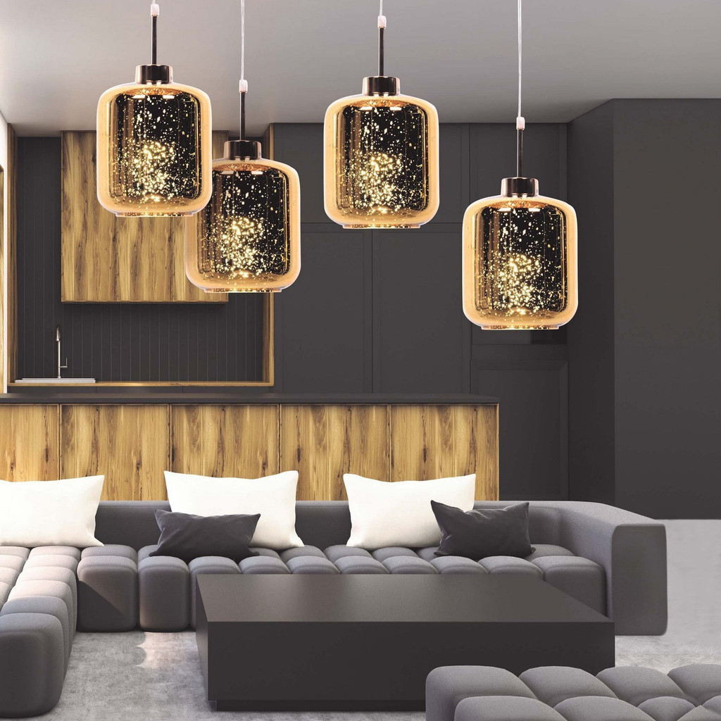 Zlatá závesná lampa, luster ALACOSMO, sklenené tienidlo, trendový dizajn - Lumina Deco obrázok 2