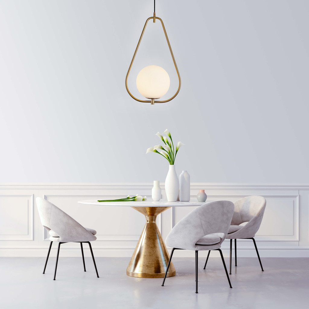 Moderní závěsná lampa FORNERI D20 v mosazné barvě s kulatým stínidlem - Lumina Deco obrázek 2