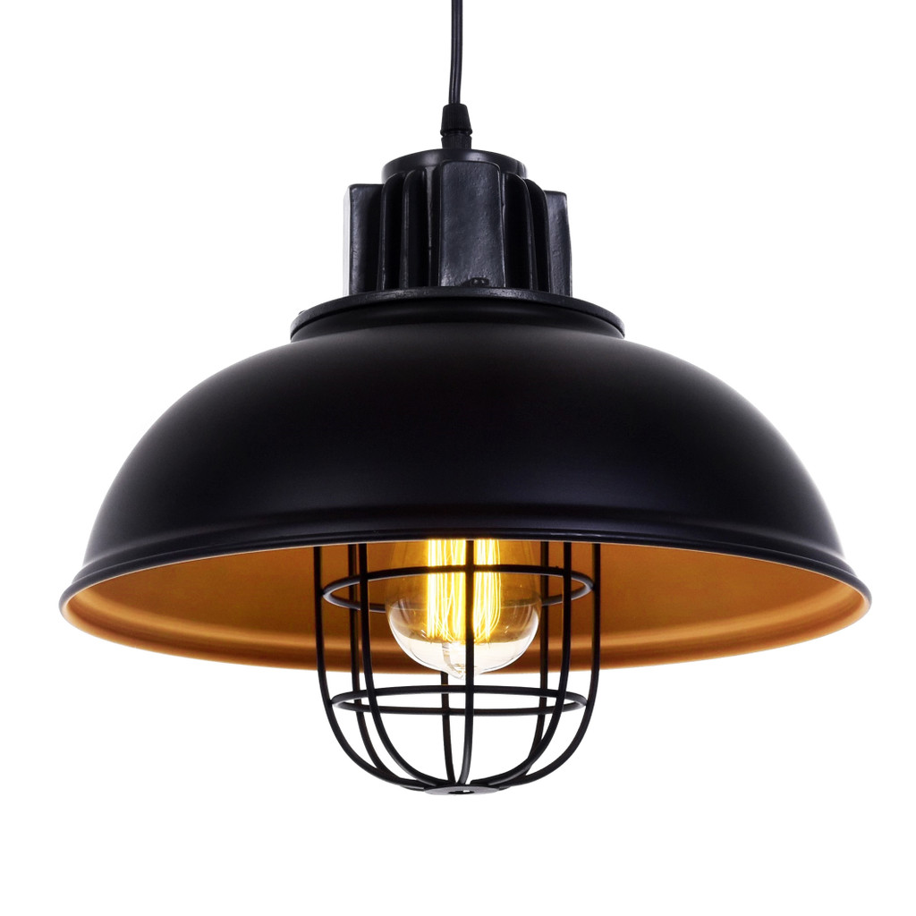 Pologuľové čierne kovové závesné svietidlo FUKO v priemyselnom štýle - Lumina Deco obrázok 1