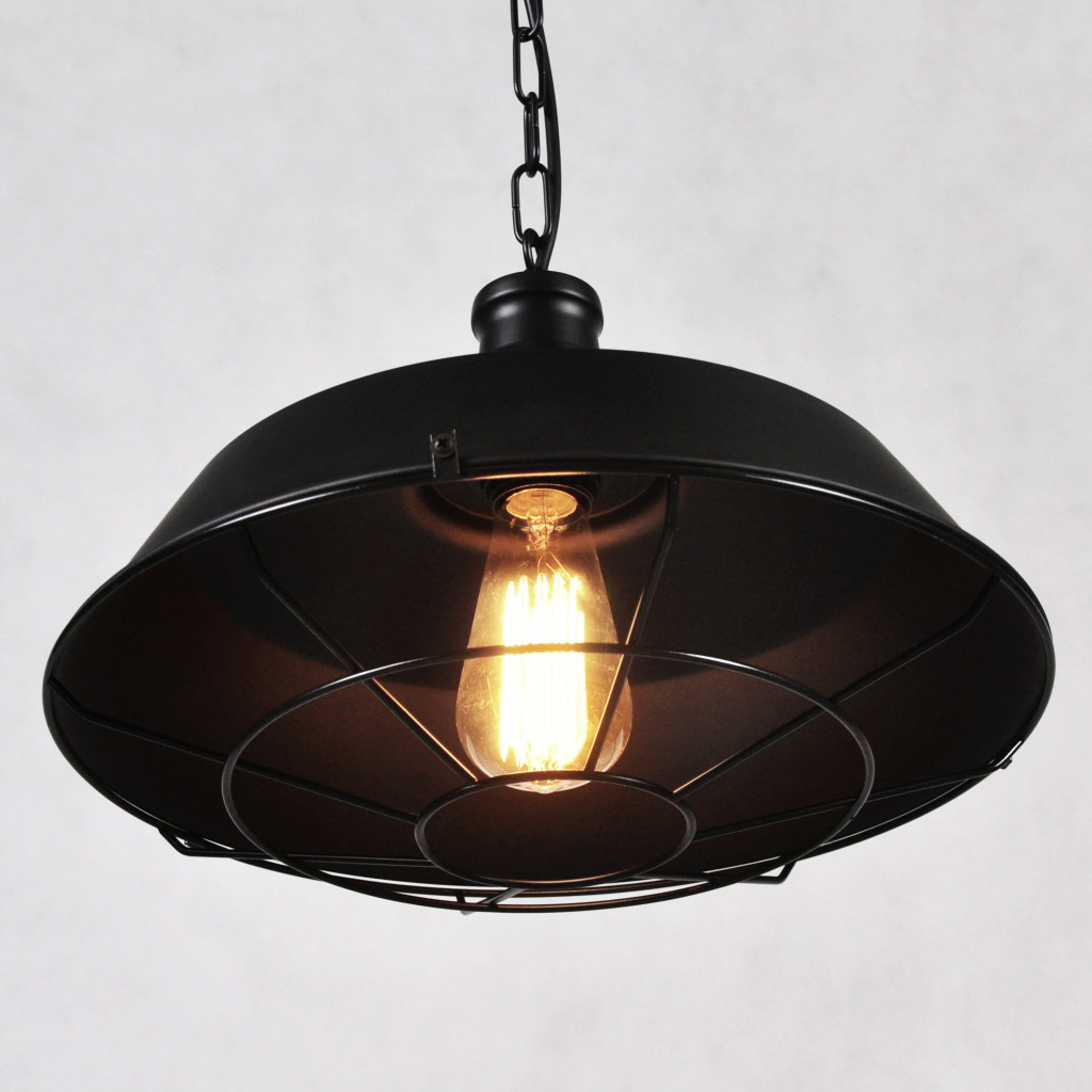 Čierne závesné svietidlo ARIGIO v loftovom industriálnom štýle, kovové s drôtenou mriežkou - Lumina Deco obrázok 1