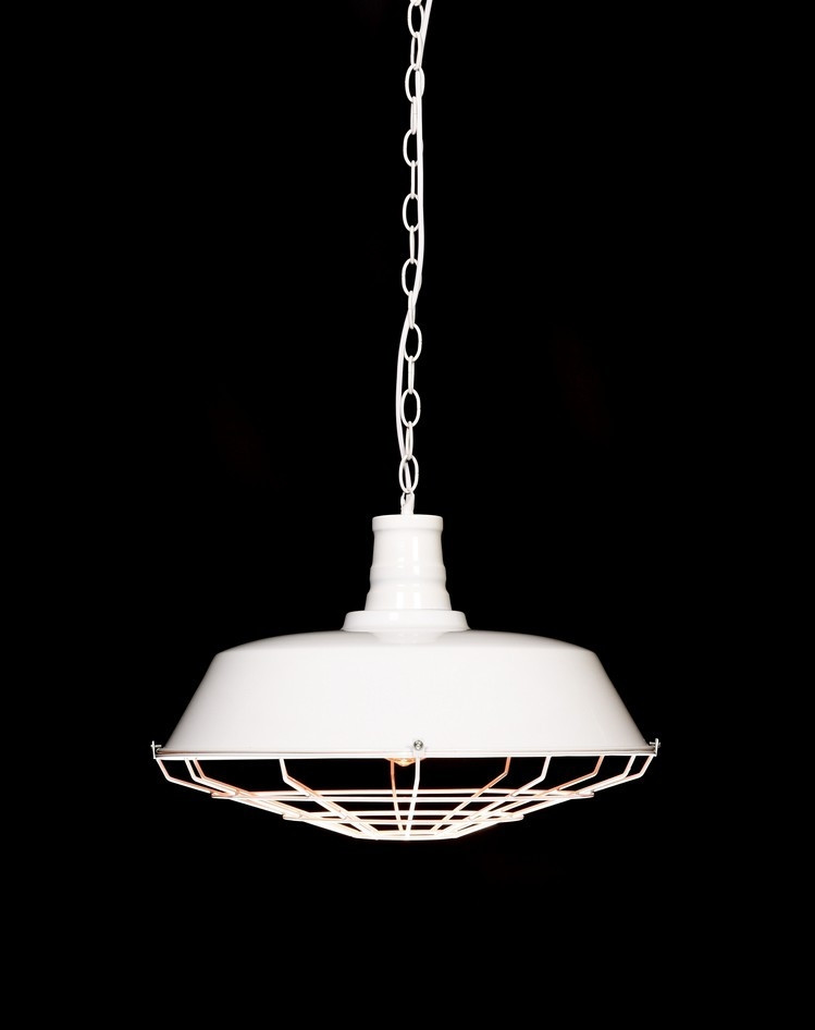 Biele závesné svietidlo ARIGIO v loftovom industriálnom štýle, kovové s drôteným krytom - Lumina Deco obrázok 3