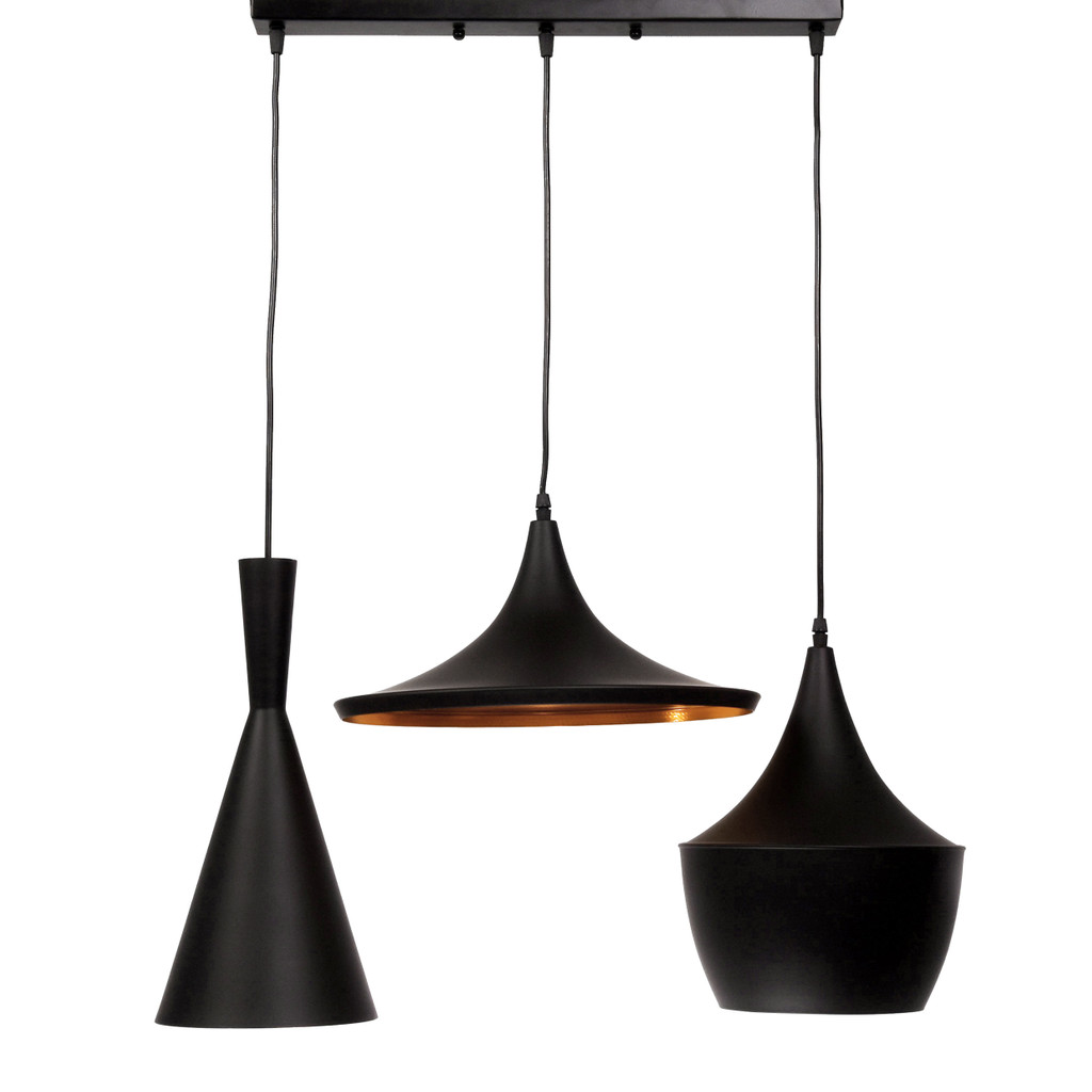 Trojitá skandinávská loftová závěsná lampa FOGGI TRIO černá, zlatá - Lumina Deco obrázek 1