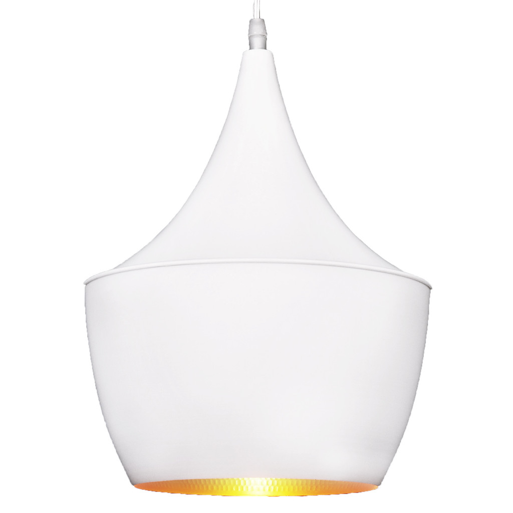 Designová bílá lampa FOGGI 12B kulatá průmyslová, industriální, zlatý vnitřek - Lumina Deco obrázek 1