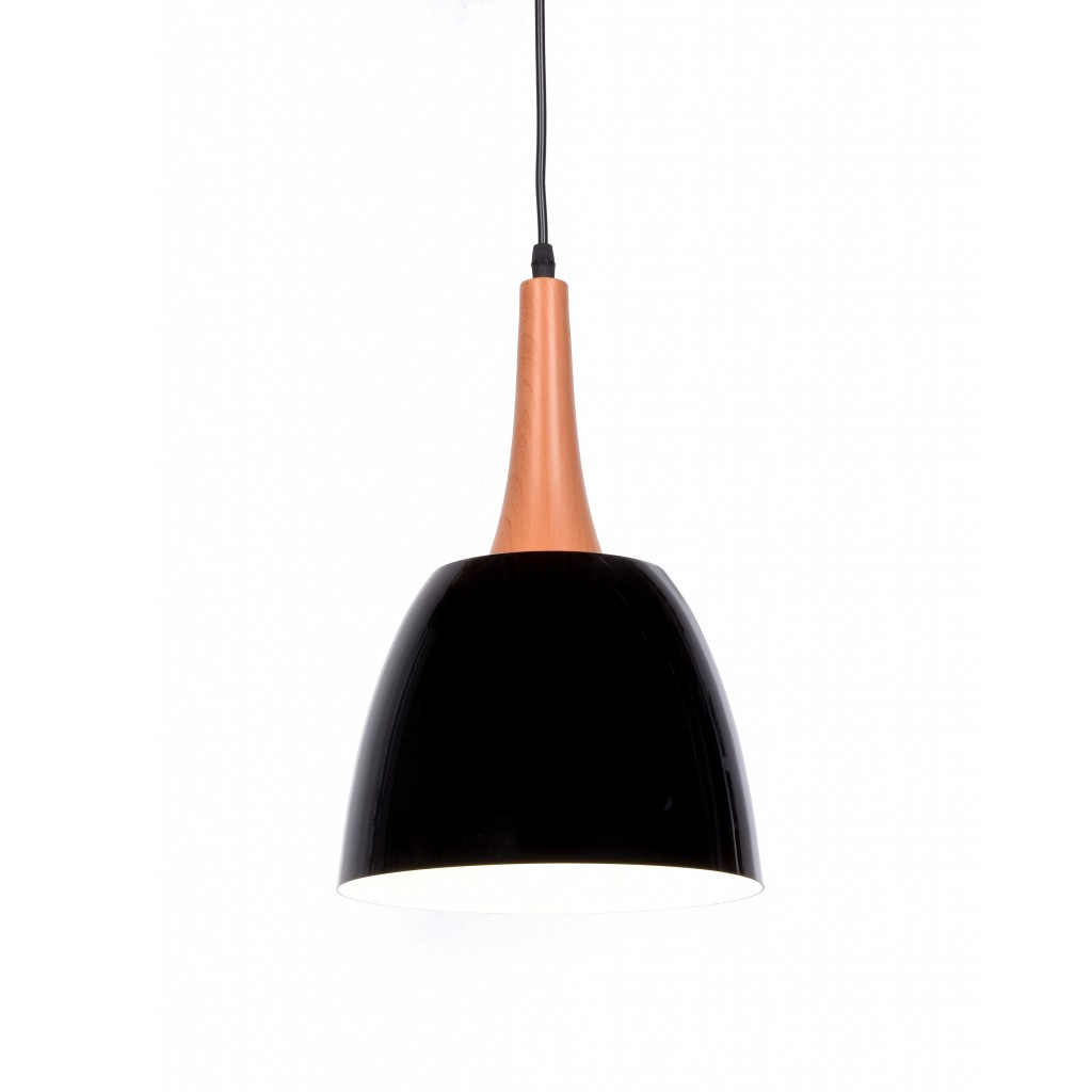 Černá skandinávská závěsná lampa DERBY kovová, dřevěná, moderní - Lumina Deco obrázek 1