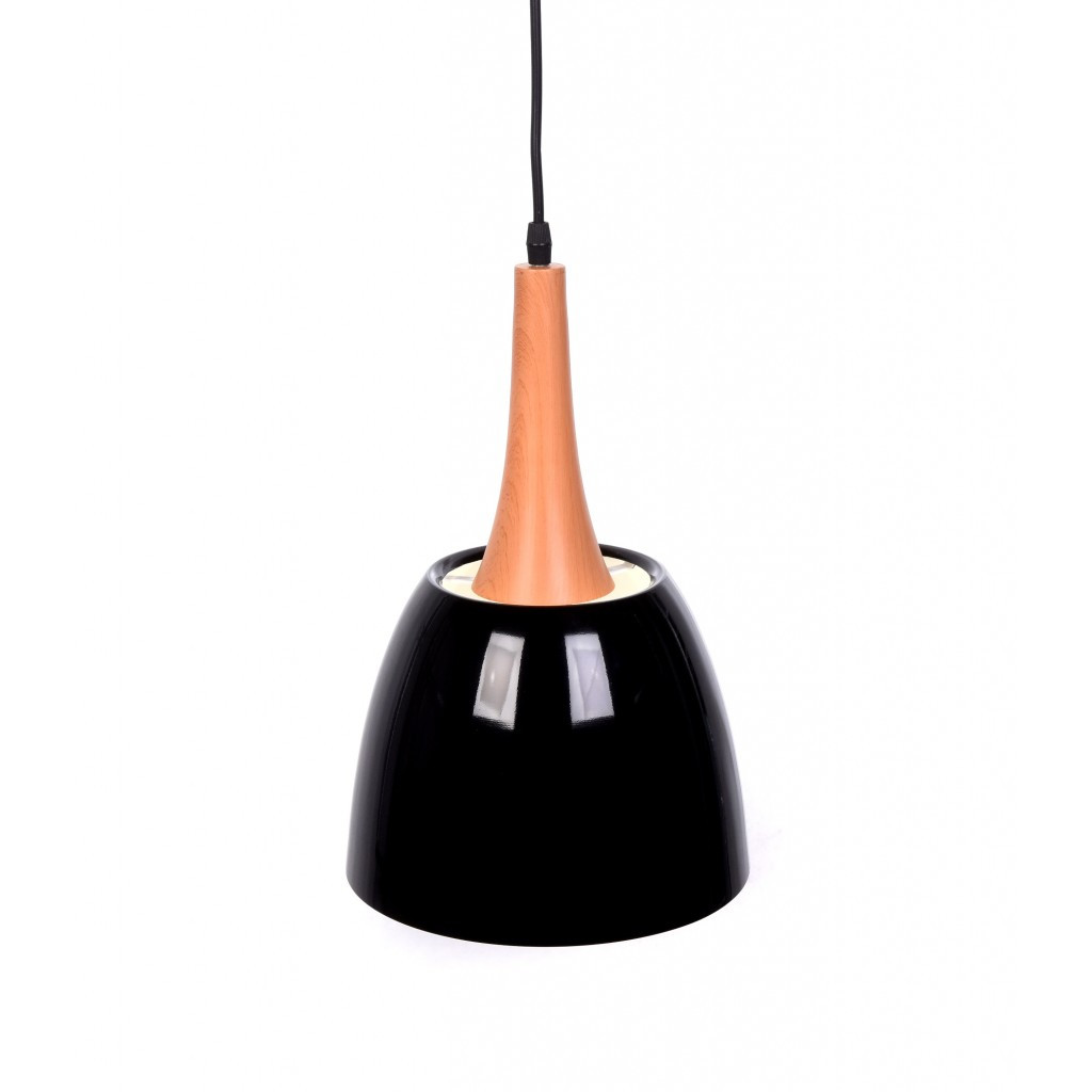 Černá skandinávská závěsná lampa DERBY kovová, dřevěná, moderní - Lumina Deco obrázek 4