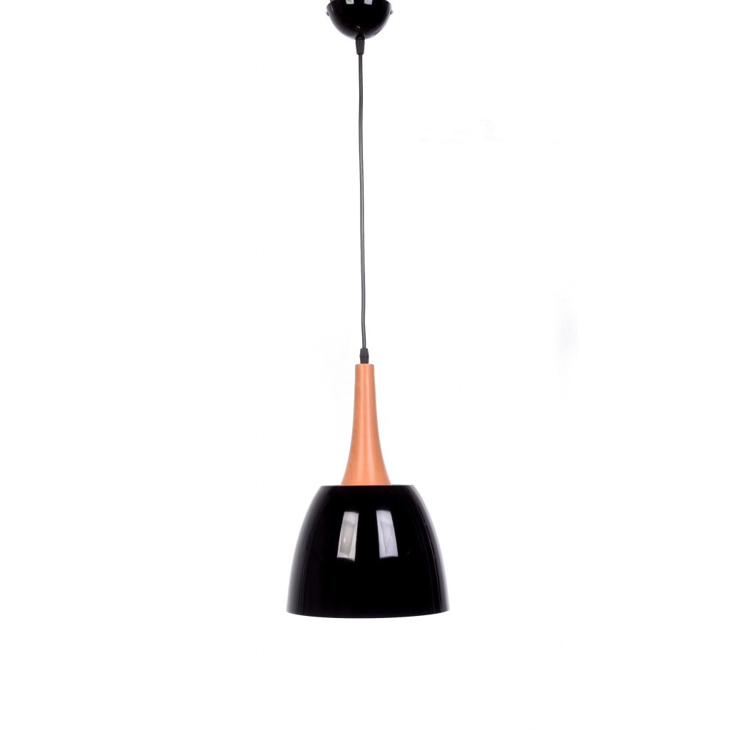 Čierna škandinávska závesná lampa DERBY, kovová, drevená, moderná - Lumina Deco obrázok 3