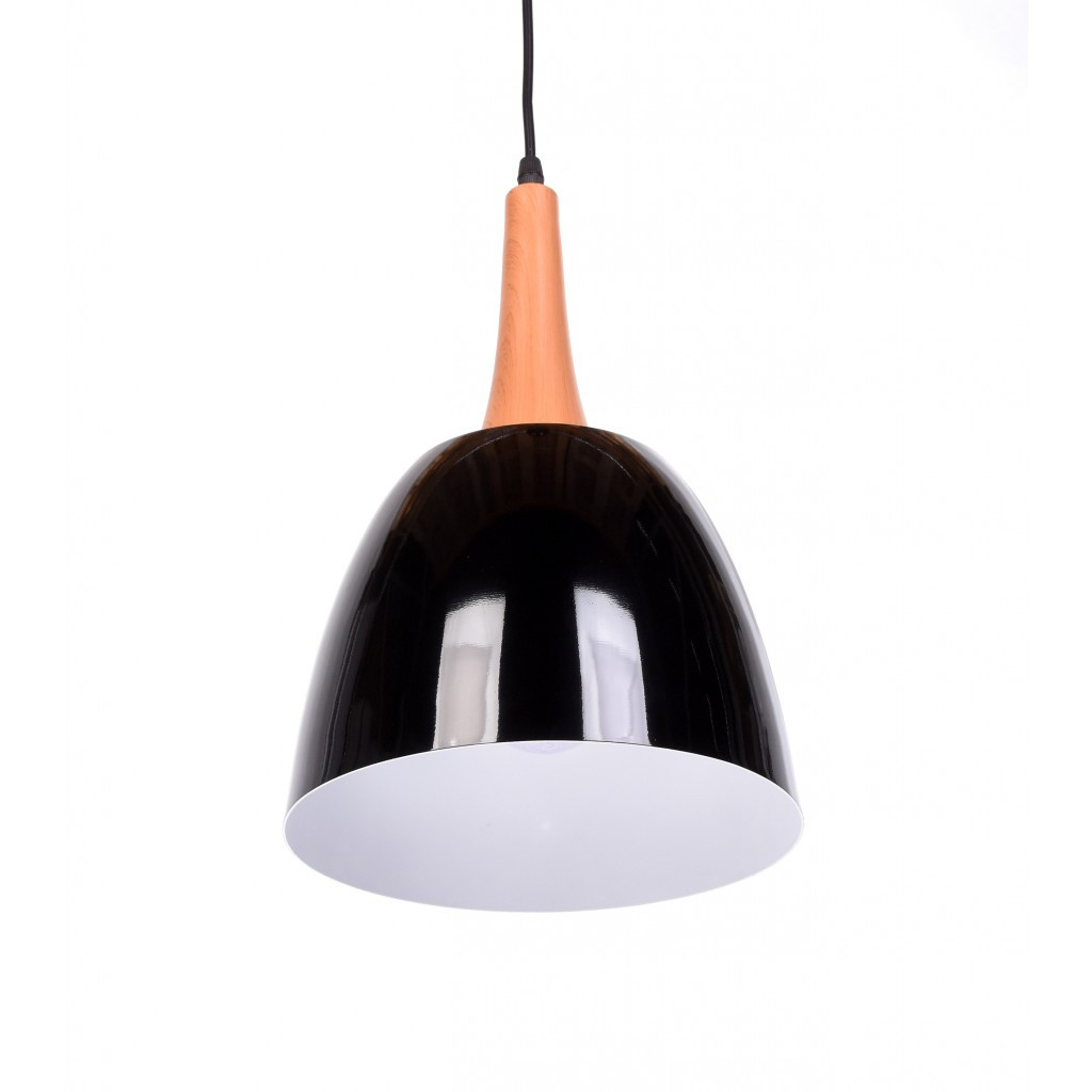 Černá skandinávská závěsná lampa DERBY kovová, dřevěná, moderní - Lumina Deco obrázek 2