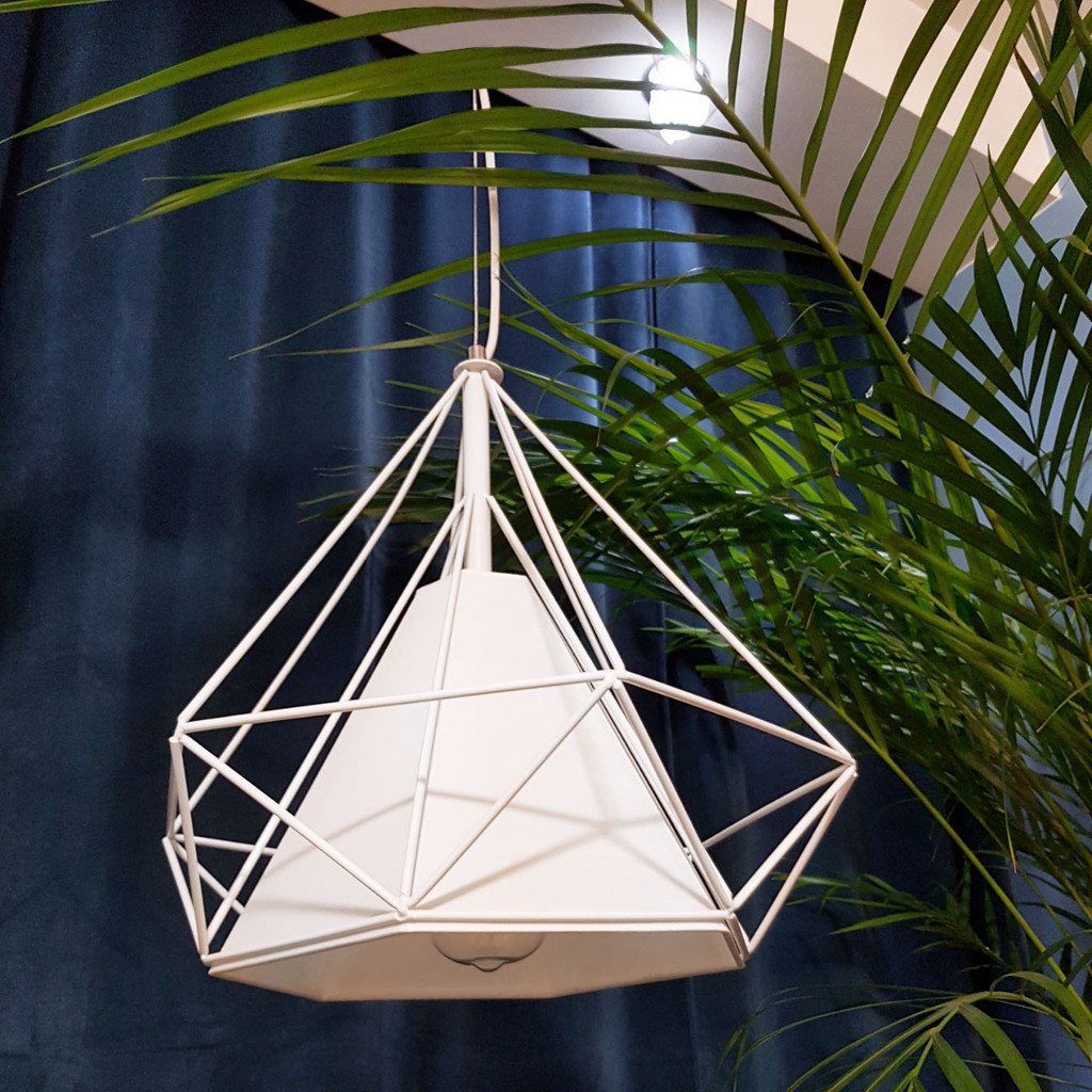 Biela drôtená závesná lampa FORTI v tvare diamantu, moderná, loftová, škandinávska - Lumina Deco obrázok 2