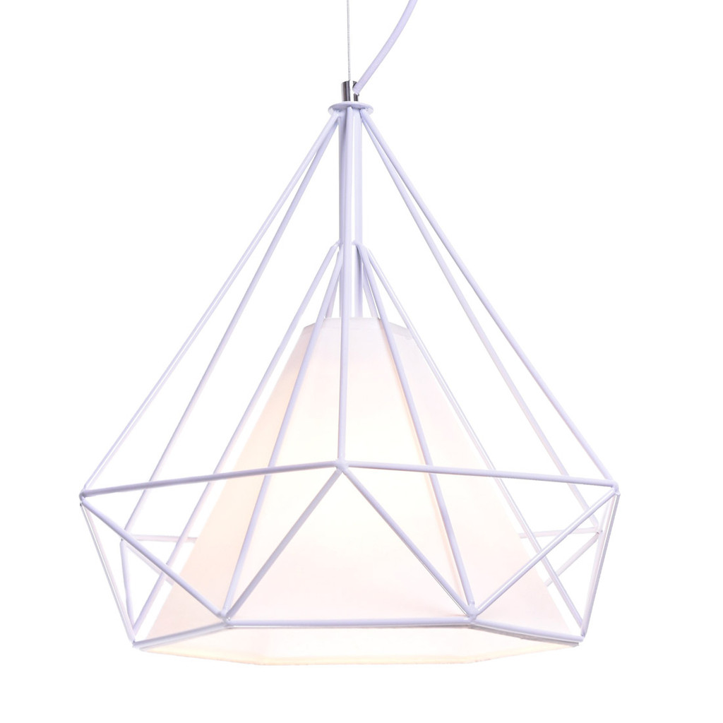 Biela drôtená závesná lampa FORTI v tvare diamantu, moderná, loftová, škandinávska - Lumina Deco obrázok 1