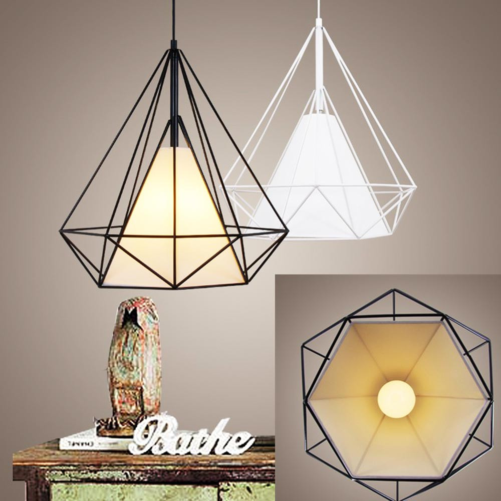 Biela drôtená závesná lampa FORTI v tvare diamantu, moderná, loftová, škandinávska - Lumina Deco obrázok 4