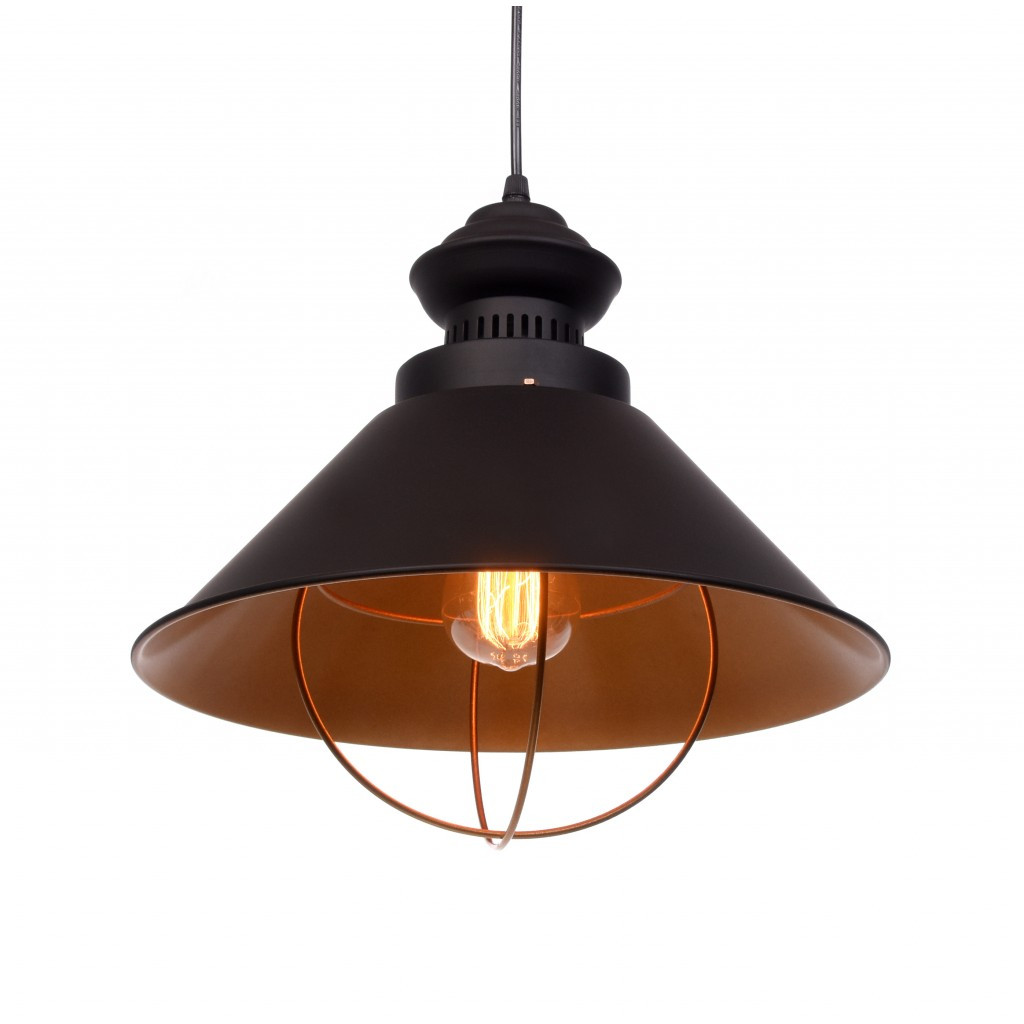 Čierne loftové svietidlo KUGAR, priemyselná závesná kovová lampa, kužeľovité tienidlo - Lumina Deco obrázok 4