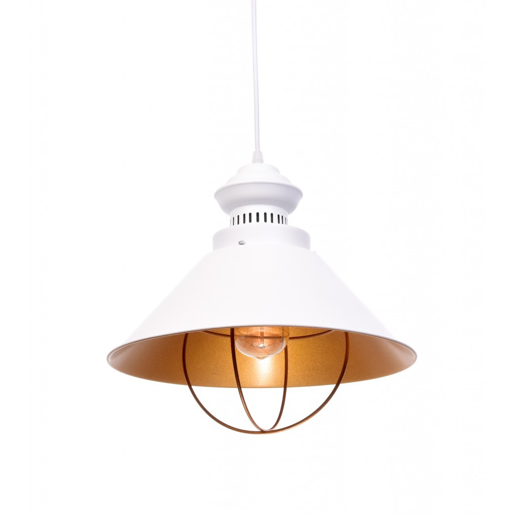 Bílá průmyslová stropní kovová lampa lustr KUGAR, kónické stínidlo - Lumina Deco obrázek 1