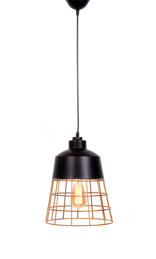 Čierna, drôtená závesná lampa BAGSY so zlatou mriežkou - Lumina Deco obrázok 3