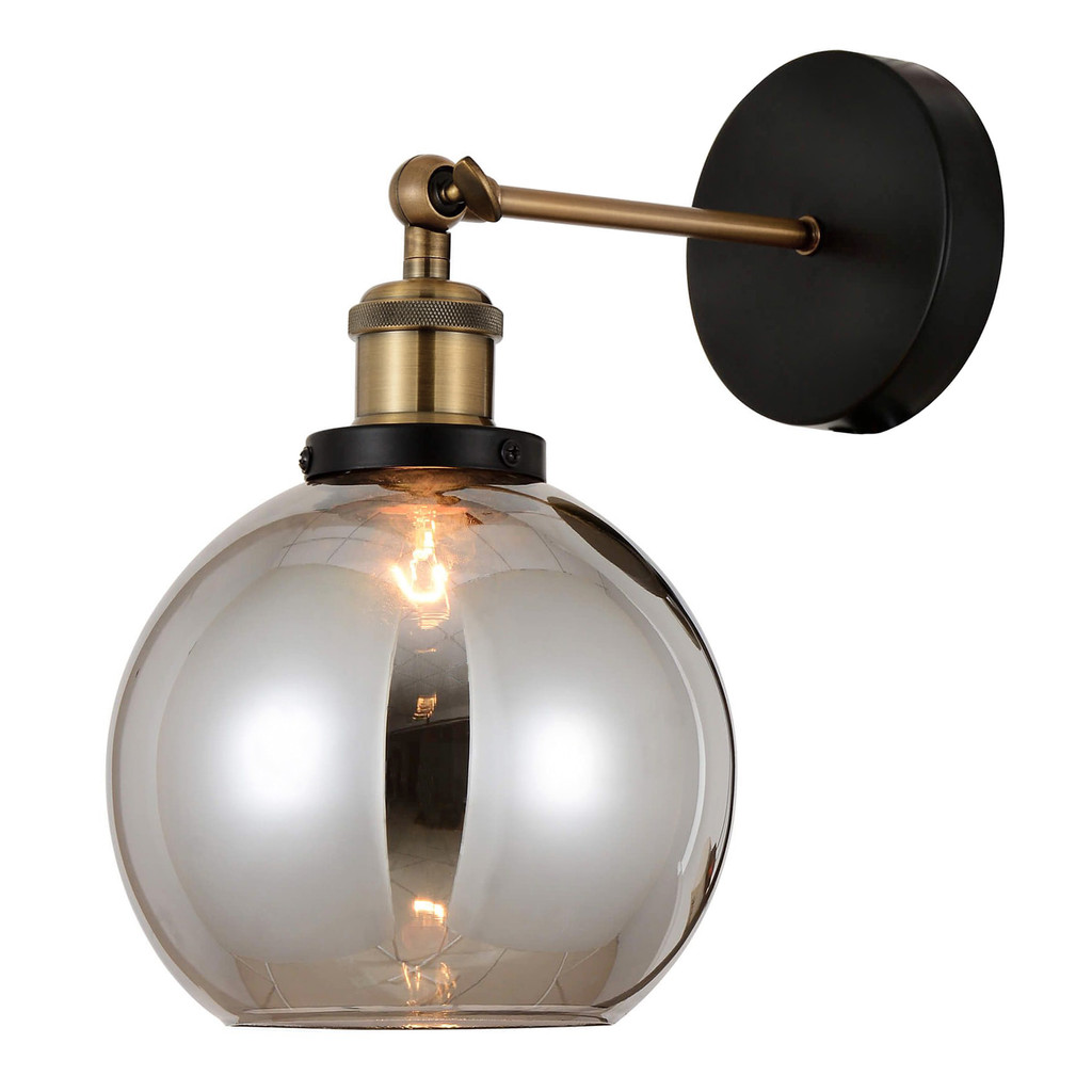 Loftové nástěnné svítidlo, lampa ZAGALLO stínítko z kouřového skla - Lumina Deco obrázek 2