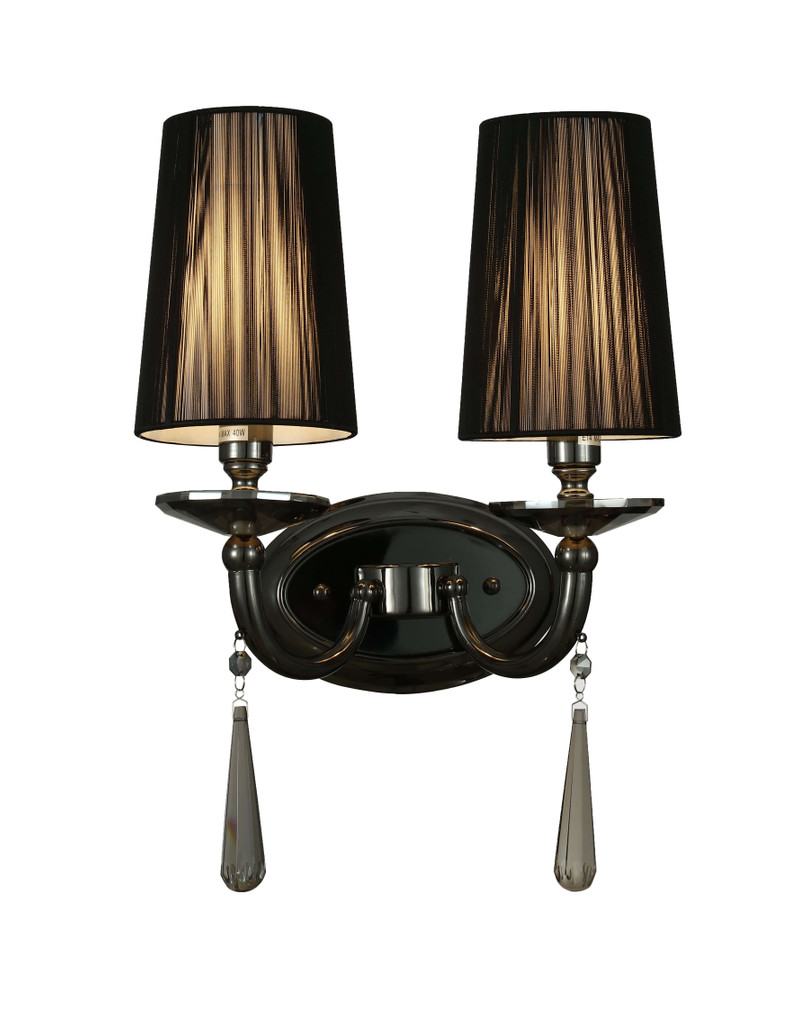 Nástěnné svítidlo černé dvojité FABIONE W2 moderní lampa na zeď, křišťálové ověsy - Lumina Deco obrázek 1