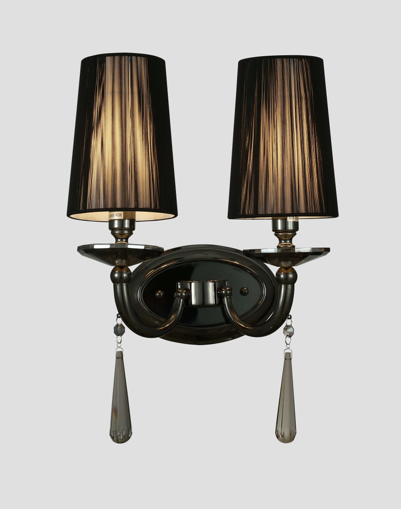 Nástěnné svítidlo černé dvojité FABIONE W2 moderní lampa na zeď, křišťálové ověsy - Lumina Deco obrázek 2