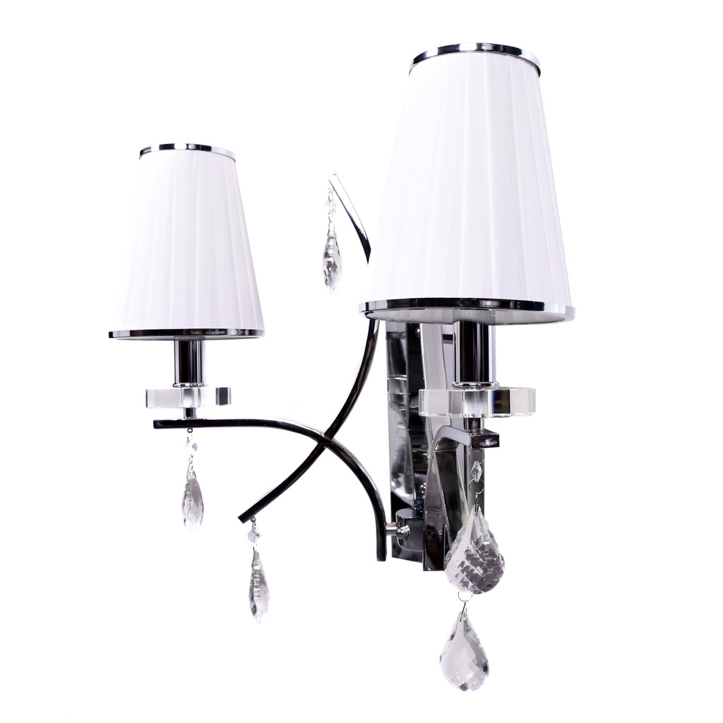 Elegantní bílá nástěnná lampa GLAMOUR s krystaly dvojitá chromovaná - Lumina Deco obrázek 1
