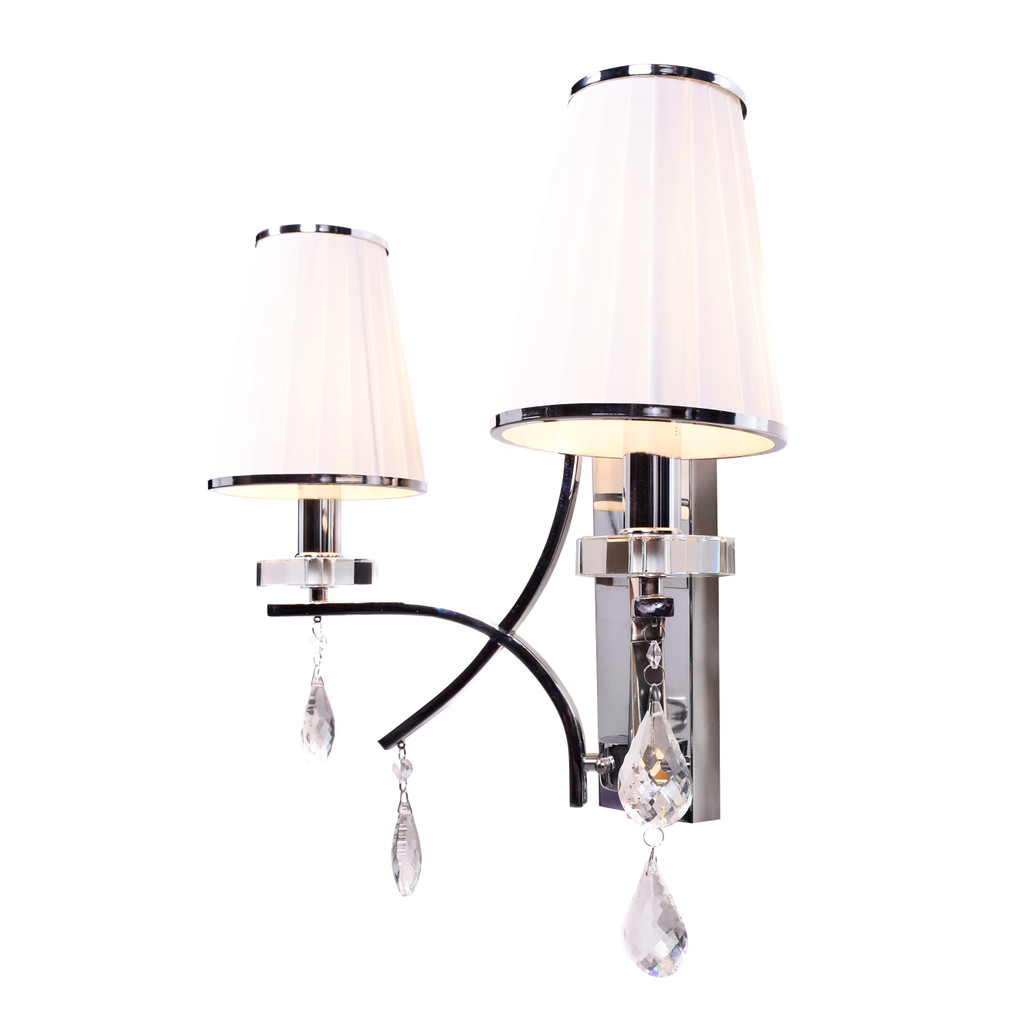 Elegantní bílá nástěnná lampa GLAMOUR s krystaly dvojitá chromovaná - Lumina Deco obrázek 3