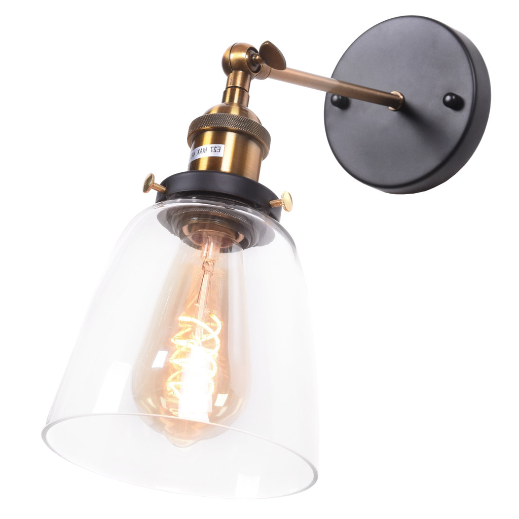 Nástěnná skandinávská loftová průmyslová lampa FABI skleněné průhledné stínítko - Lumina Deco obrázek 1
