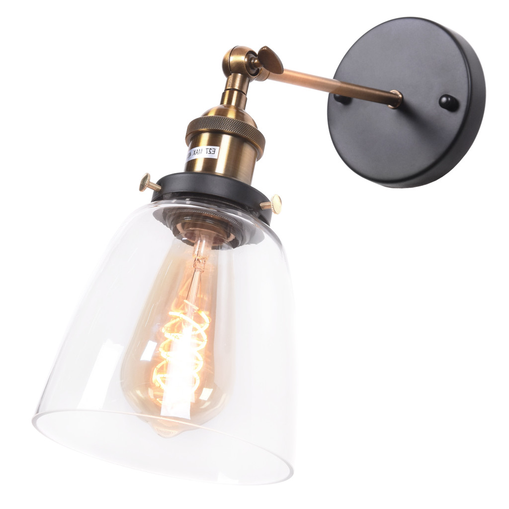 Nástěnná skandinávská loftová průmyslová lampa FABI skleněné průhledné stínítko - Lumina Deco obrázek 3