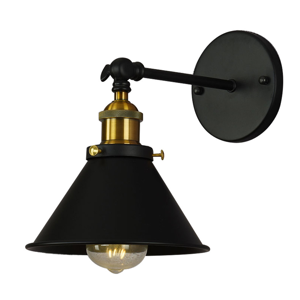 Loft black wall lamp with gold accessories, metal shade, industrial design - GUBI W1 - Lumina Deco image 3