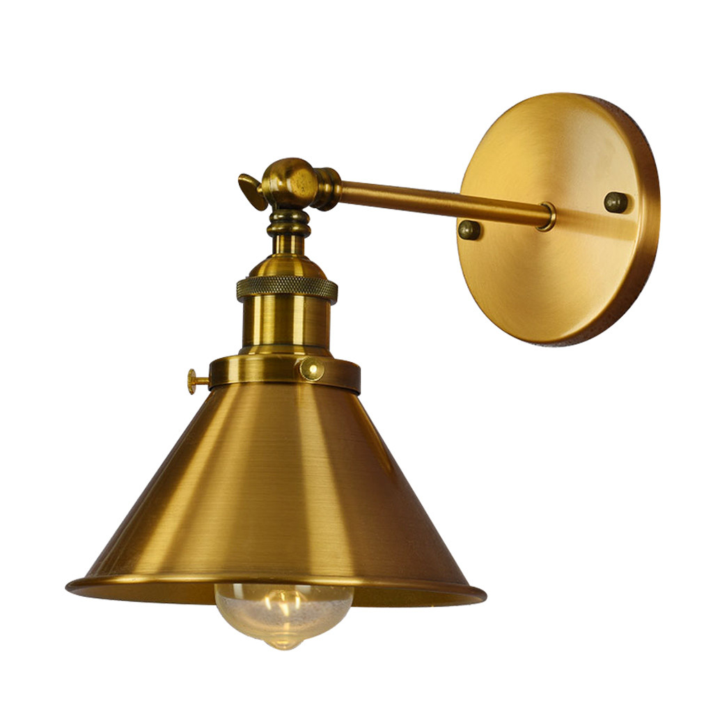 Mosazná nástěnná industrialní průmyslová lampa GUBI W1 dekorativní kovové stínidlo zlatá mosaz - Lumina Deco obrázek 3