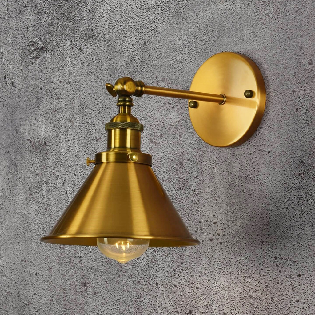 Mosazná nástěnná industrialní průmyslová lampa GUBI W1 dekorativní kovové stínidlo zlatá mosaz - Lumina Deco obrázek 4