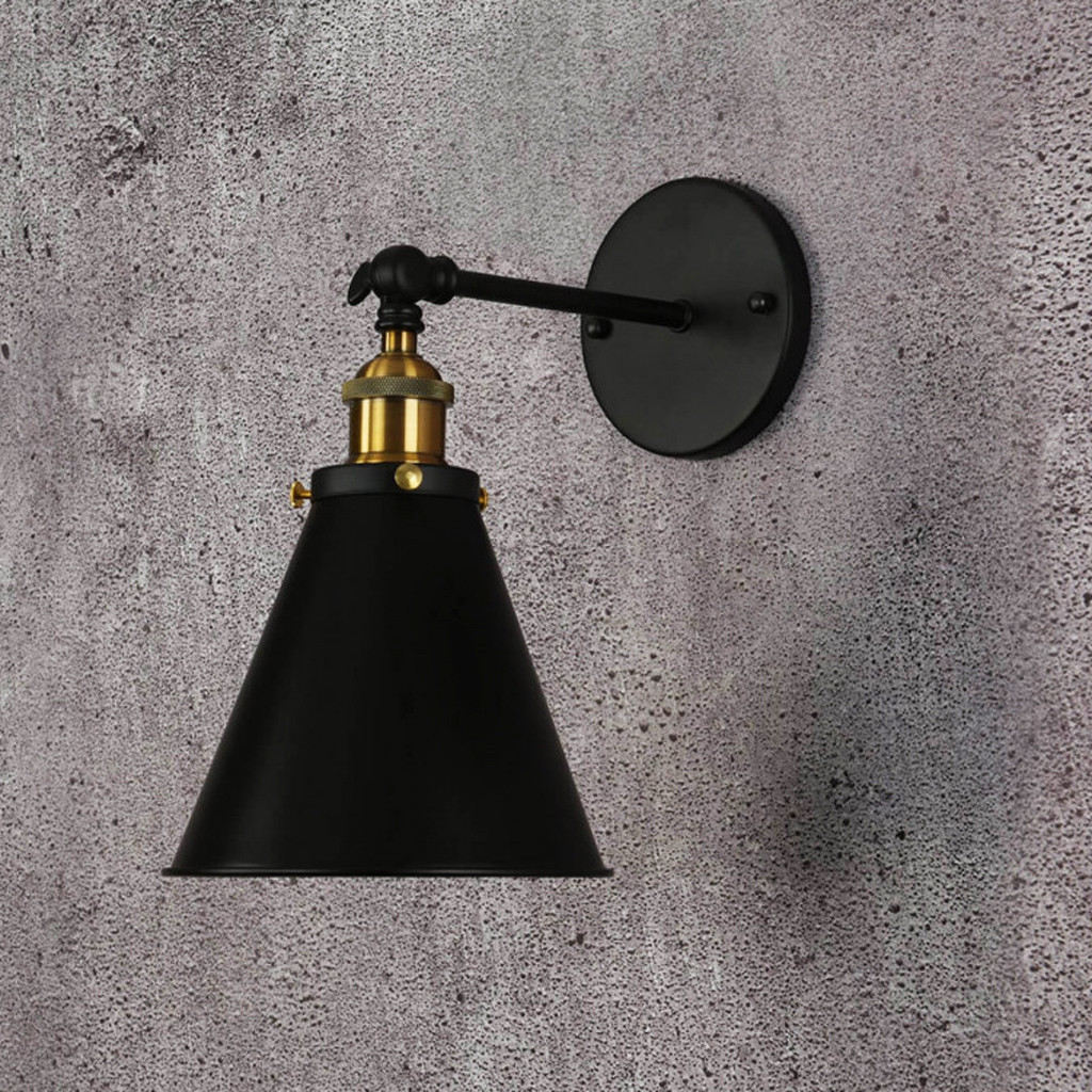 Industriální nástěnná lampa RUBI W1 černé kónické kuželové stínítko loft vintage - Lumina Deco obrázek 4
