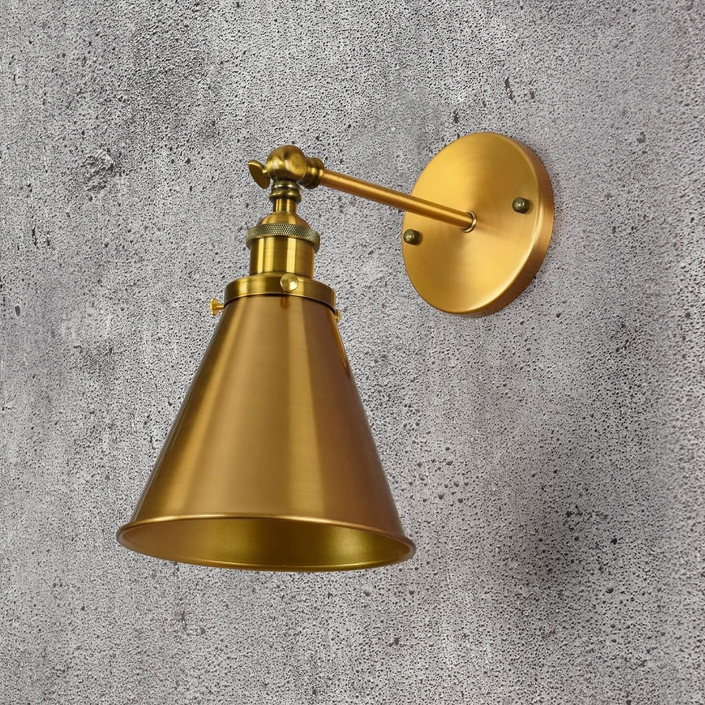 Nástěnné loftové svítidlo RUBI W1 zlatá mosaz, stínidlo ve tvaru kužele, průmyslový design - Lumina Deco obrázek 4