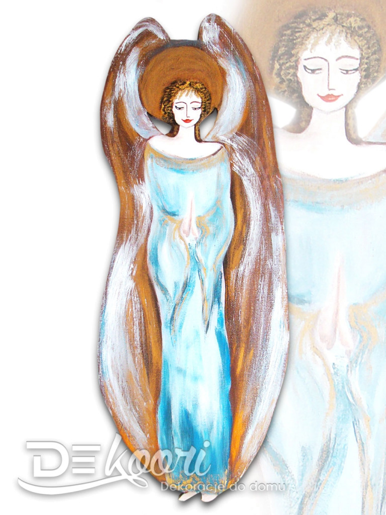 Ozdoba na ścianę: drewniany anioł niebieski modlący się - Na Skrzydłach Anioła zdjęcie 1
