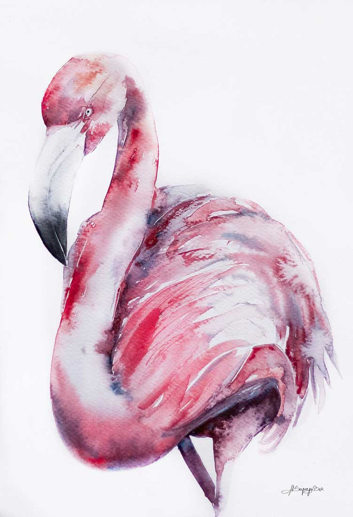 Artystyczny plakat akwarela FLAMING różowo-czerwony motyw zwierzęcy - Na Skrzydłach Anioła zdjęcie 2