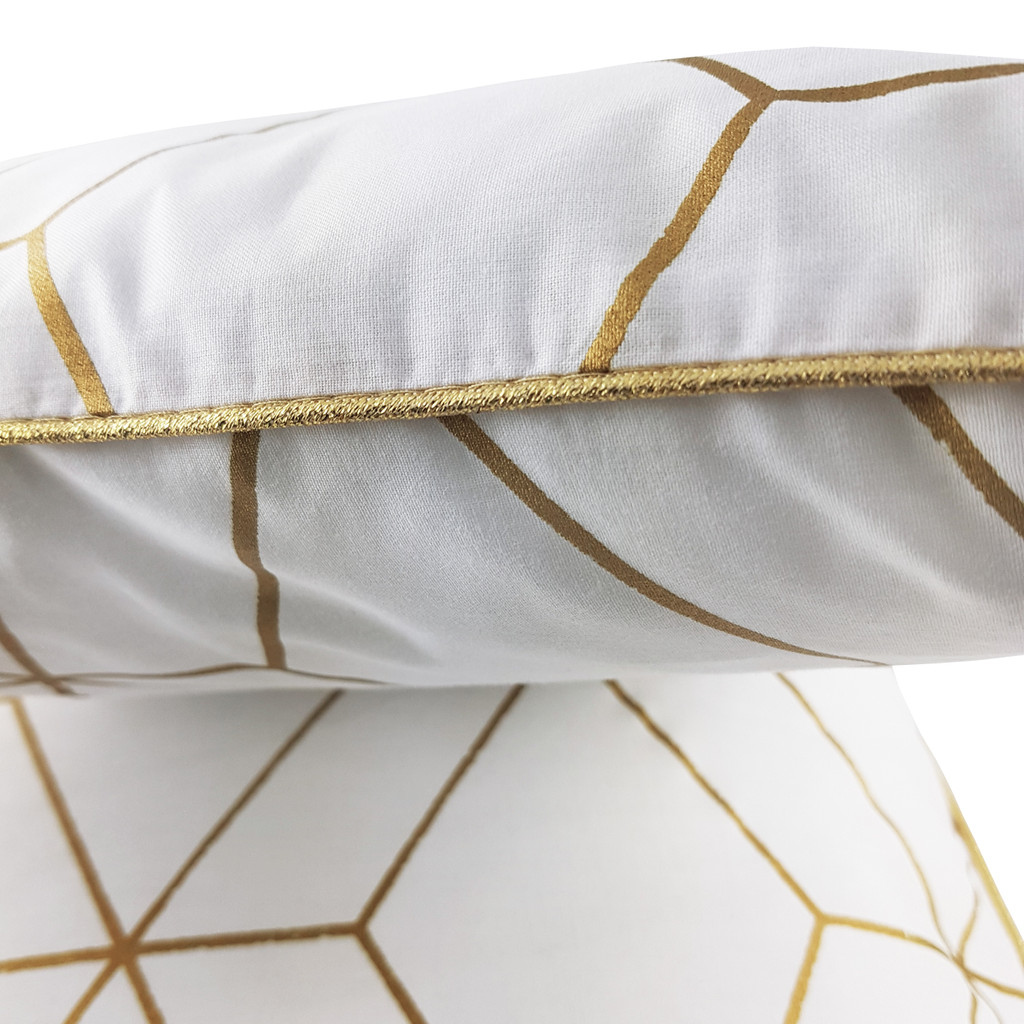 Jasna geometryczna poszewka złote linie na białym tle, styl glamour loftowy - Dekoori zdjęcie 3