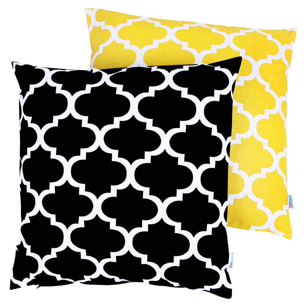 Żółta poszewka na poduszkę w biały wzór MAROKAŃSKA KONICZYNA dekoracyjna - Dekoori zdjęcie 3