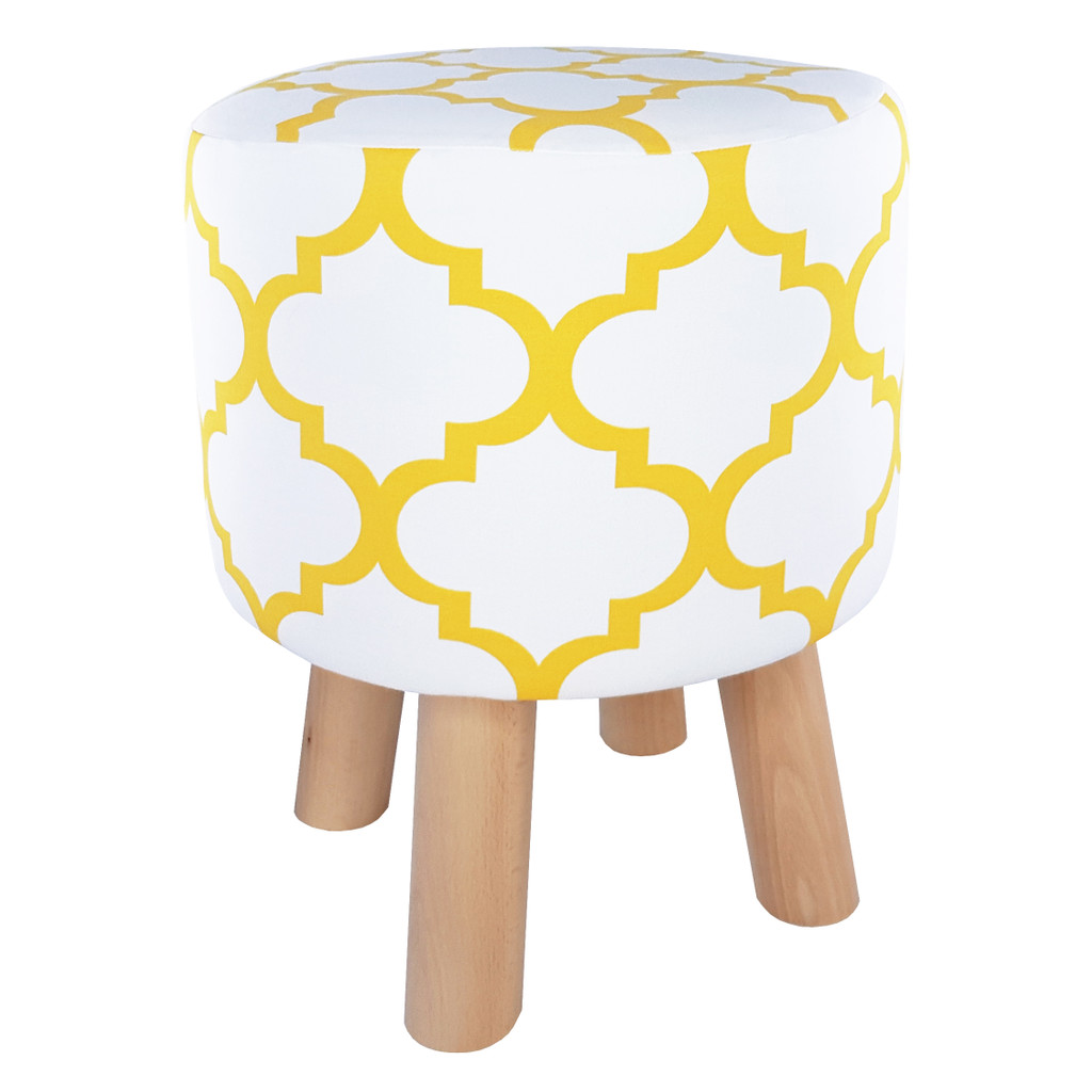Scandinavian wooden stool MOROCCAN CLOVER white and yellow - Lily Pouf image 3