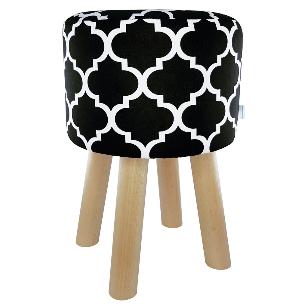 Taburet, skandinávská dřevěná stolička marocký jetel černobílý - Lily Pouf obrázek 1