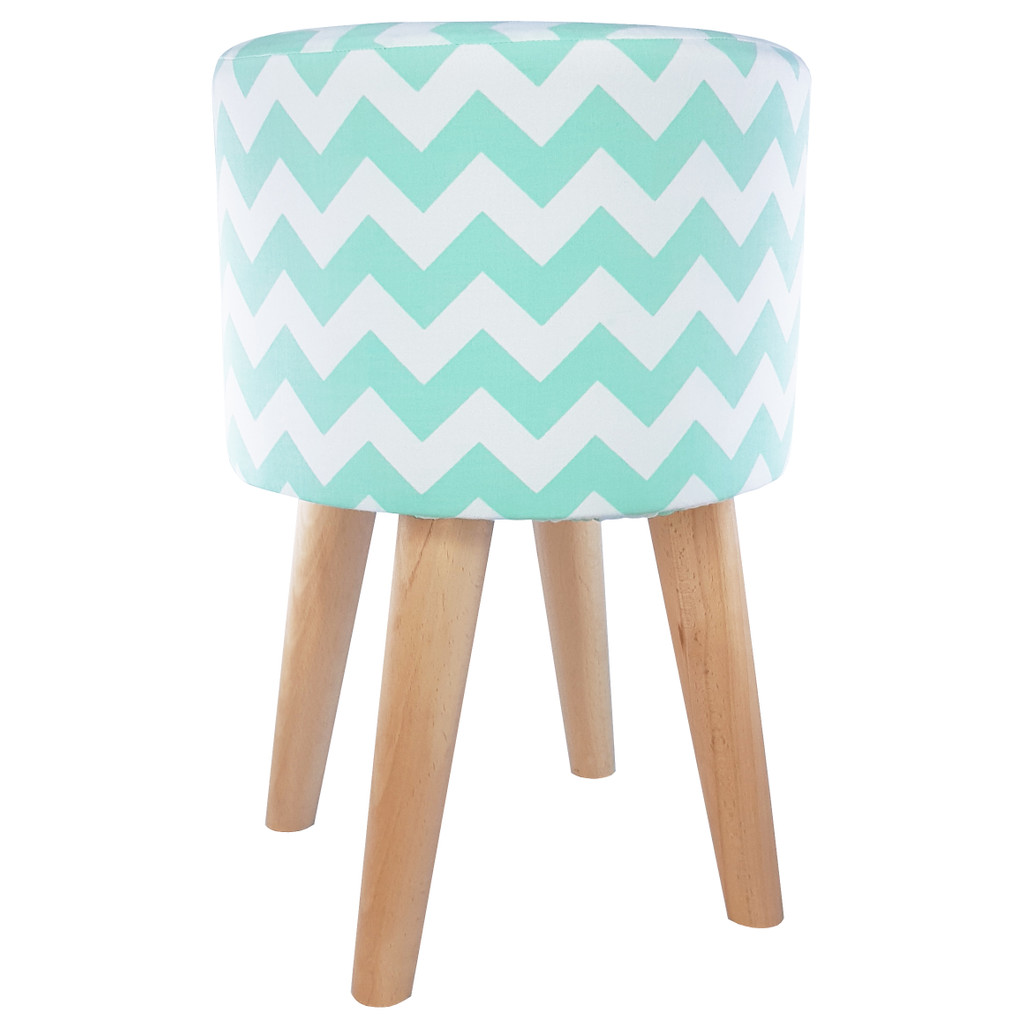 White and mint green pouf/pouffe ZIG-ZAG bar stool or upholstered stool/hassock - Lily Pouf image 2