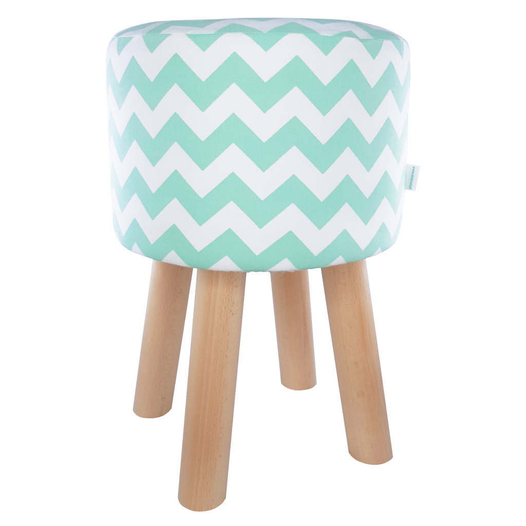 White and mint green pouf/pouffe ZIG-ZAG bar stool or upholstered stool/hassock - Lily Pouf image 1
