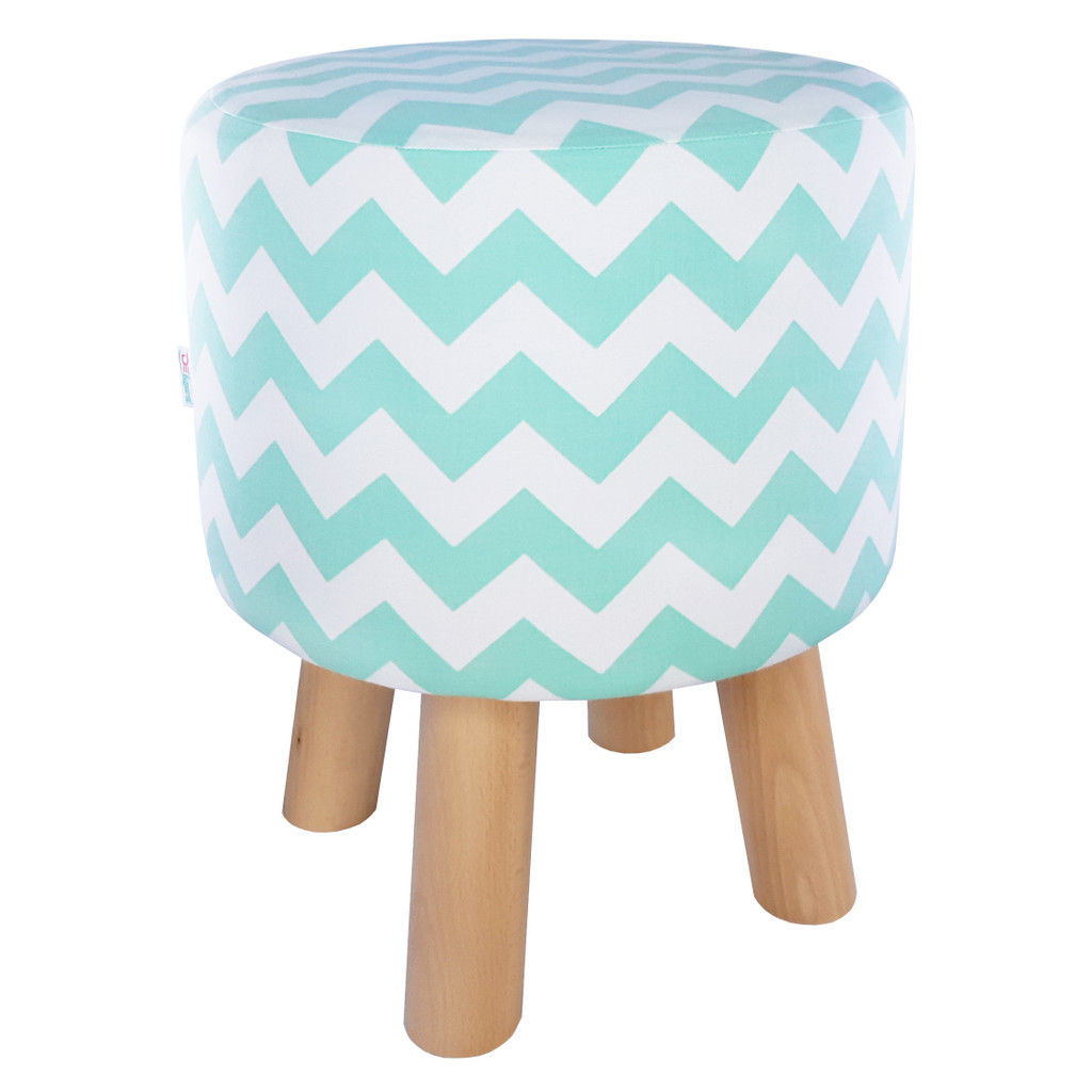 White and mint green pouf/pouffe ZIG-ZAG bar stool or upholstered stool/hassock - Lily Pouf image 3