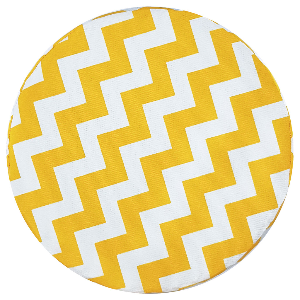 White and yellow pouf, wooden stool with ZIGZAGS, soft seat for your living room - Lily Pouf image 4